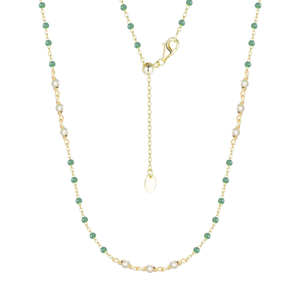 enamel beaded chain necklace with sparkle beads kamaria dark green