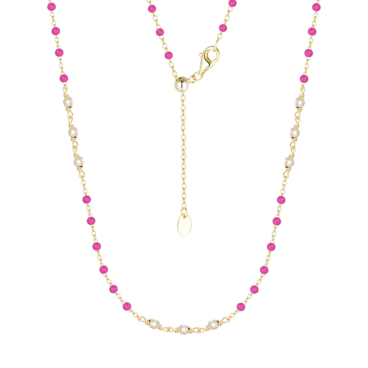 enamel beaded chain necklace with sparkle beads kamaria fuchsia