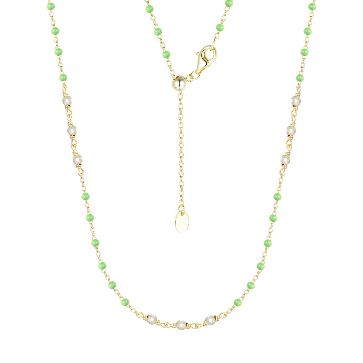 enamel beaded chain necklace with sparkle beads kamaria green