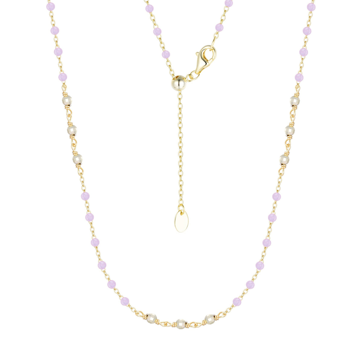 enamel beaded chain necklace with sparkle beads kamaria lavender