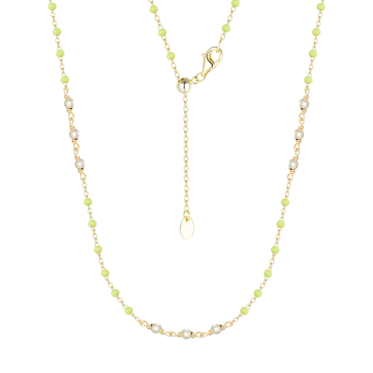 enamel beaded chain necklace with sparkle beads kamaria light green