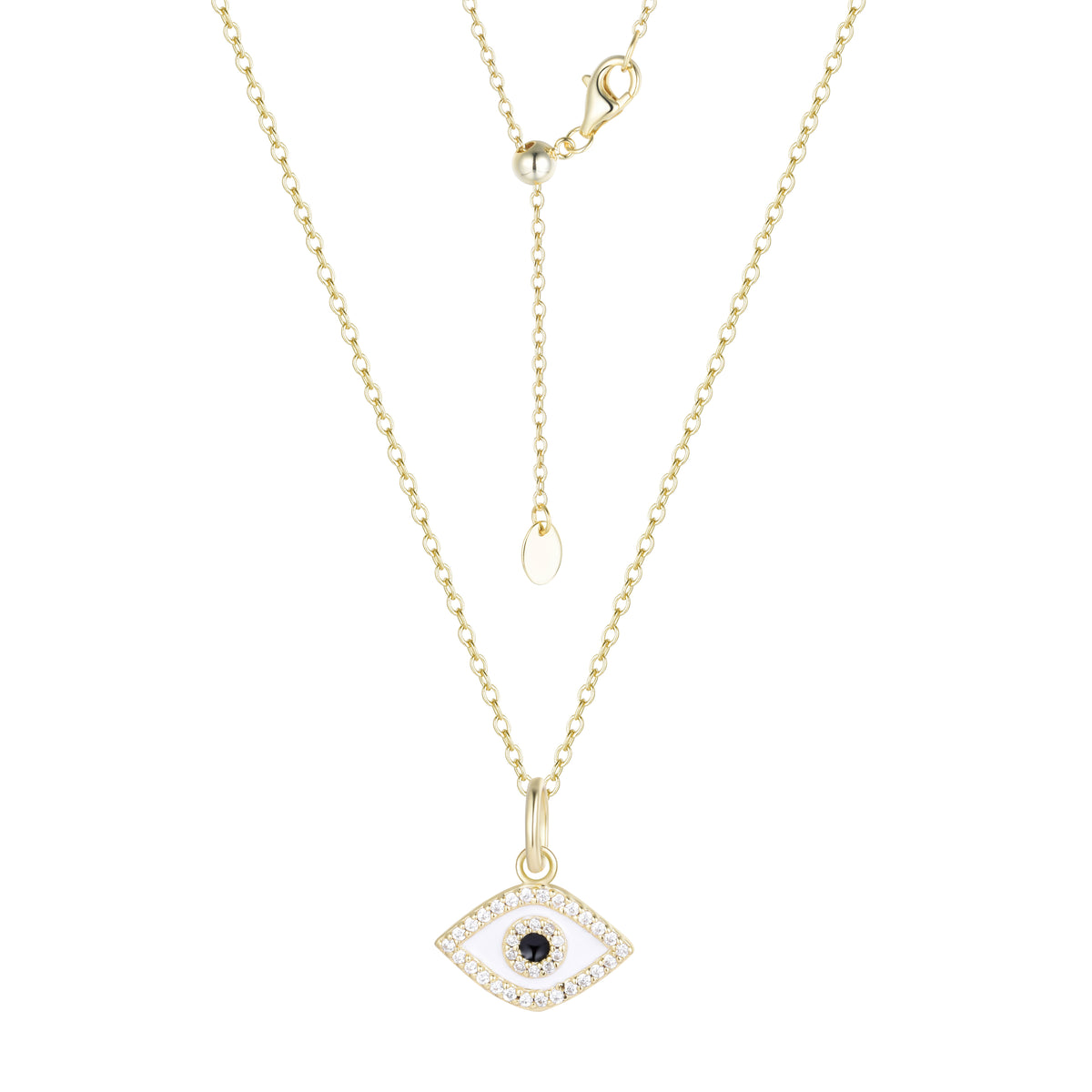 enamel evil eye necklace with crystals white gold