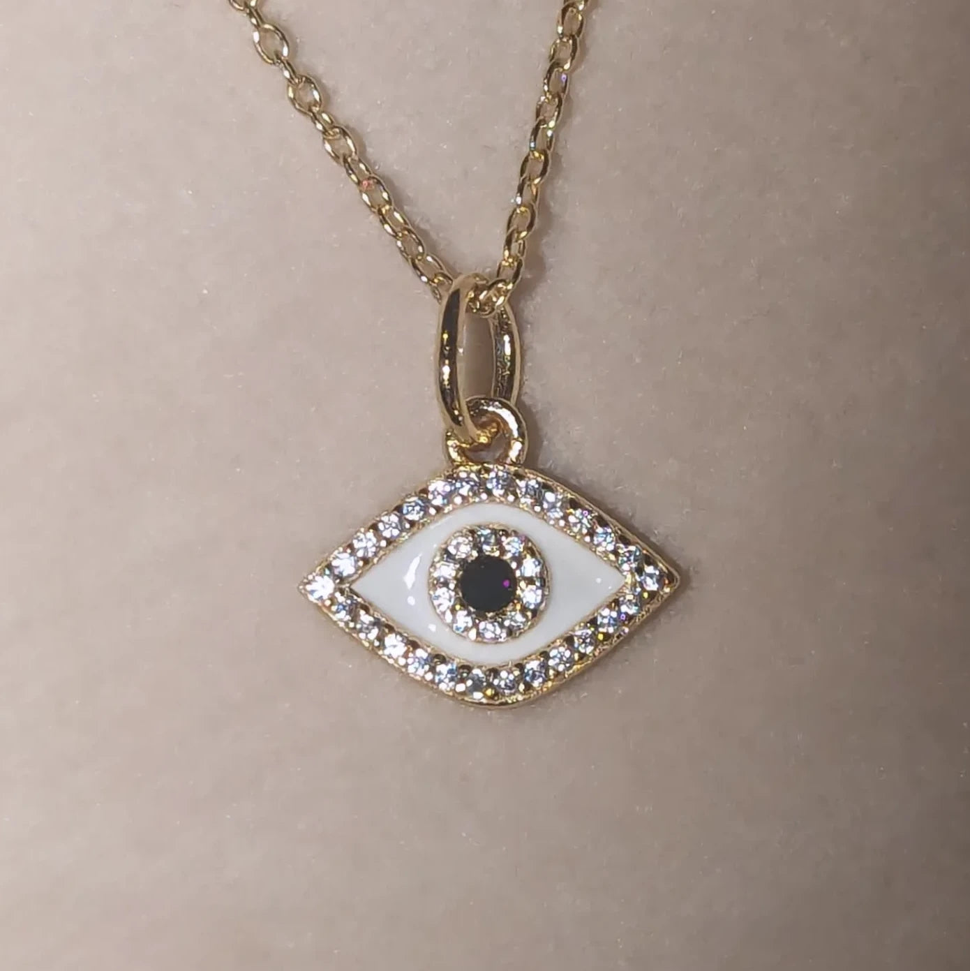 enamel evil eye necklace with crystals white gold