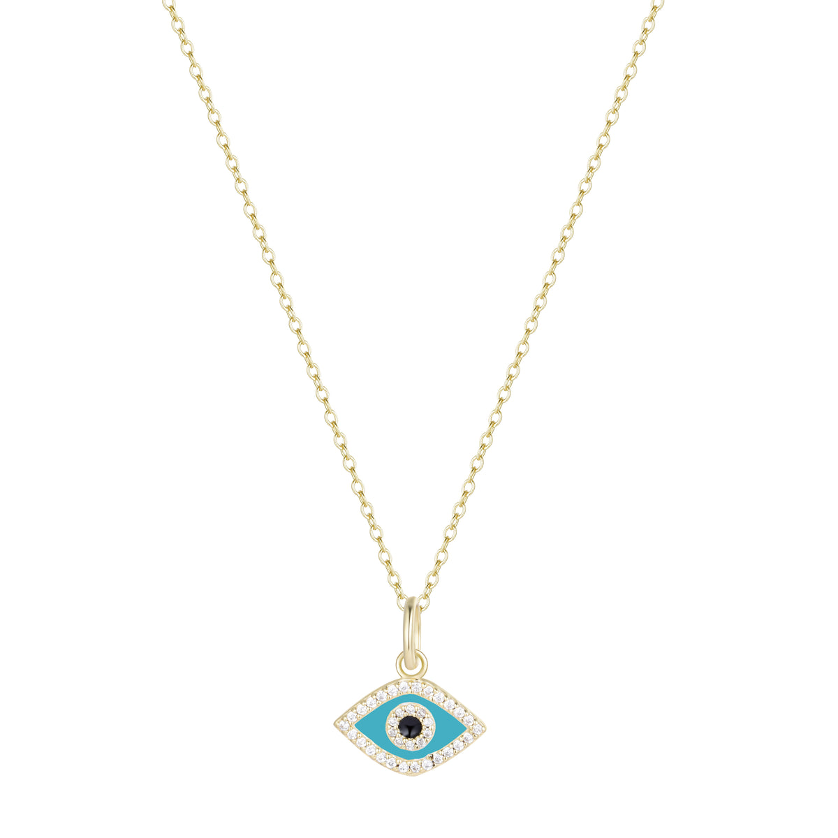 enamel evil eye necklace with crystals turquoise gold