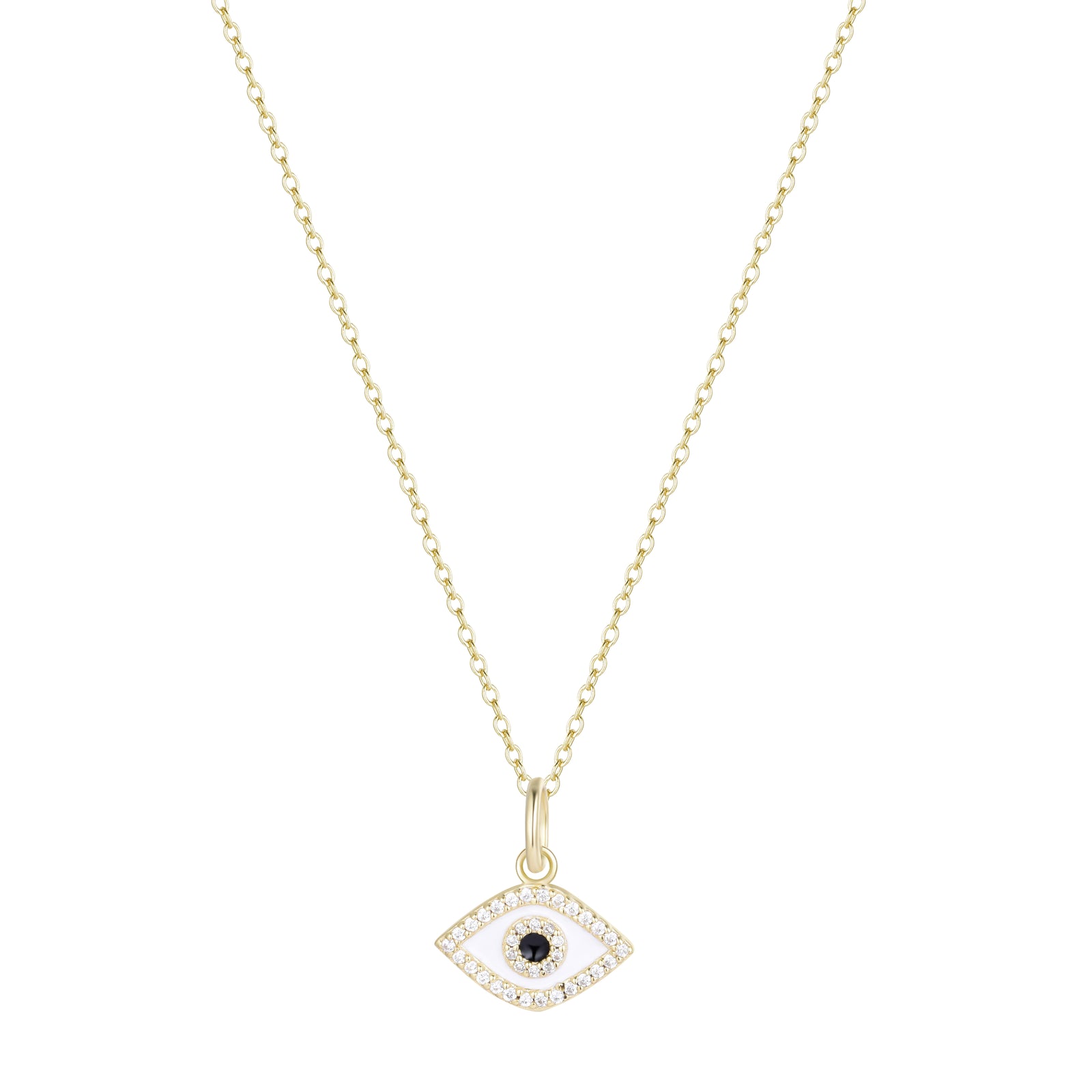 enamel evil eye necklace with crystals white gold
