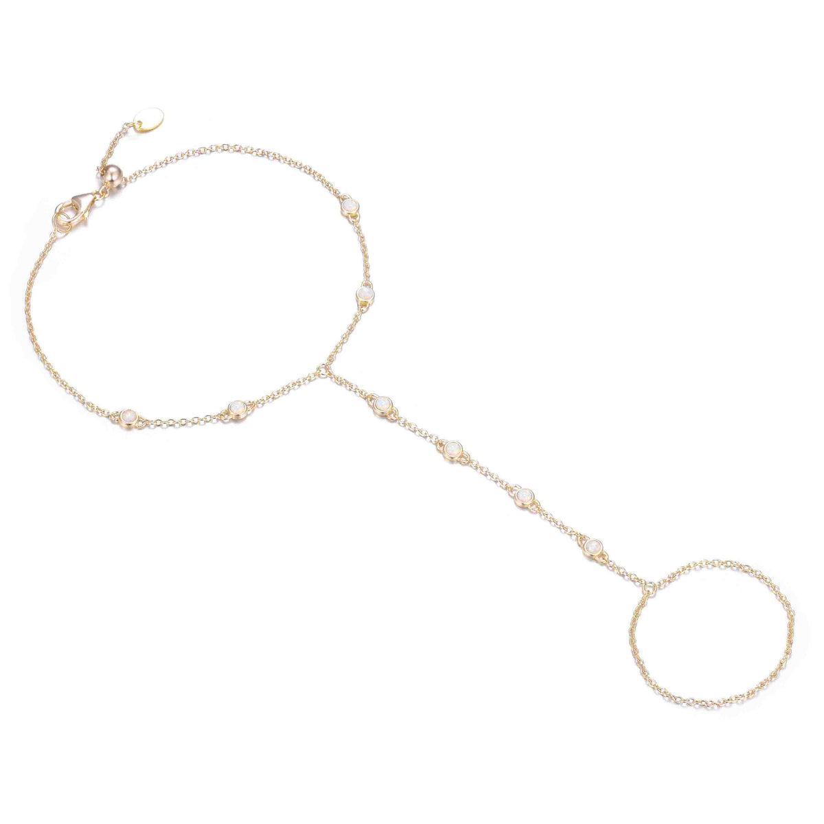 Eternal Line Hand Chain Bracelet With Opal White Opal Gold
