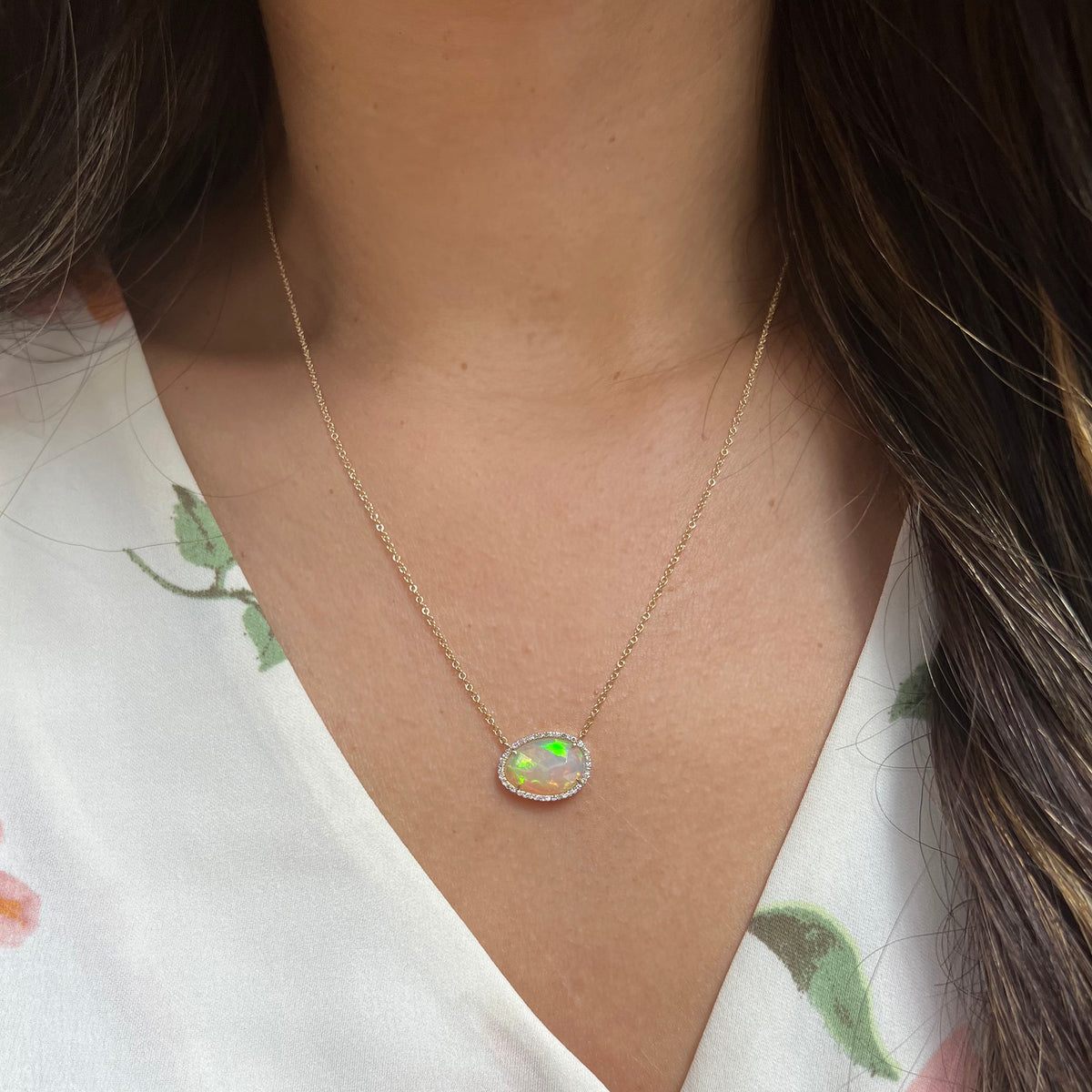 ethiopian opal necklace with diamonds large