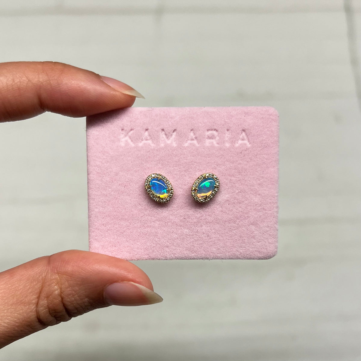Ethiopian Opal Oval Diamond Stud Earrings KAMARIA