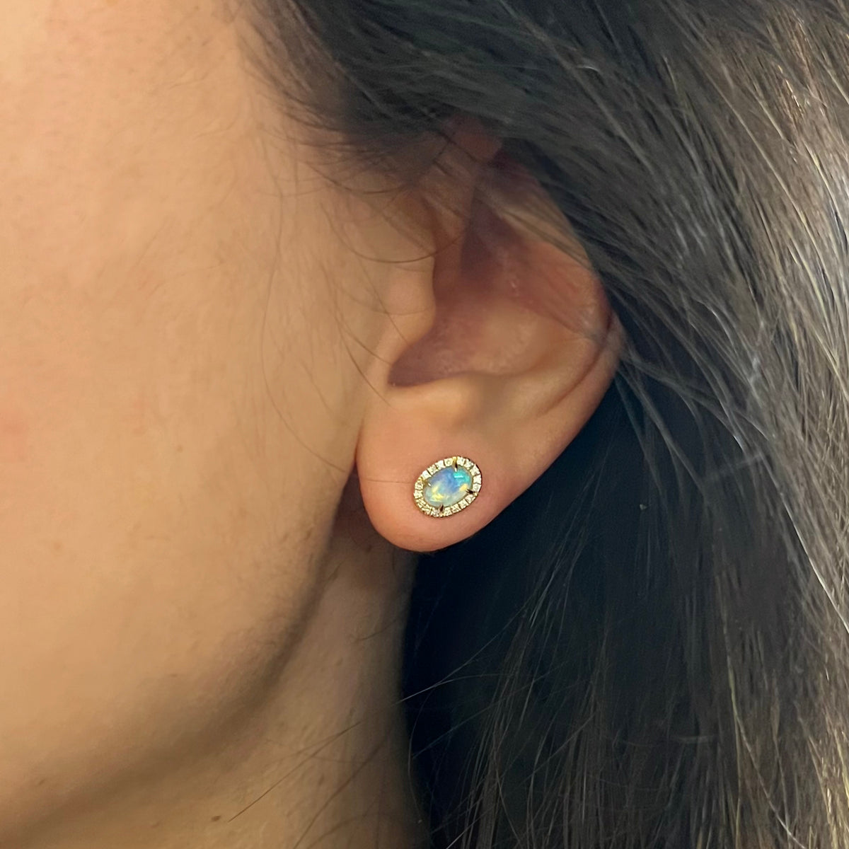 ethiopian opal stud earrings with diamonds