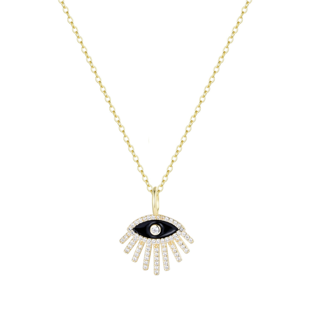 evil eye necklace with rays crystals black enamel