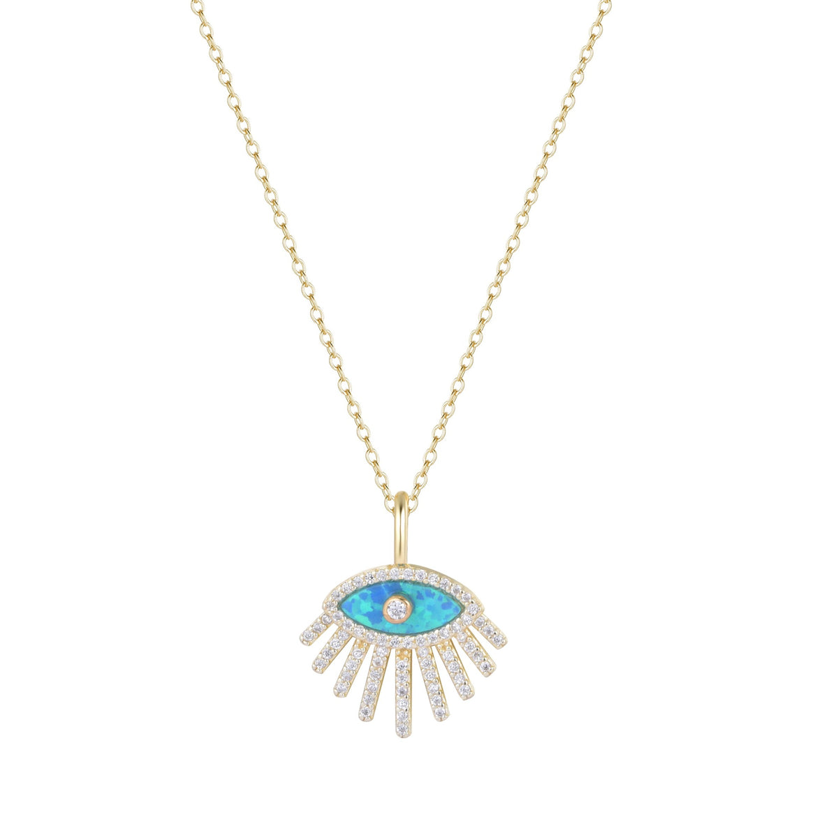 evil eye necklace with rays crystals blue opal