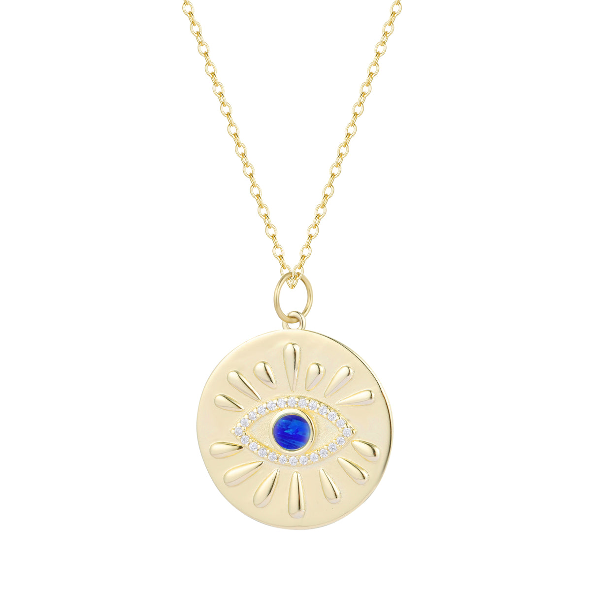 evil eye with rays opal medallion necklace indigo blue opal