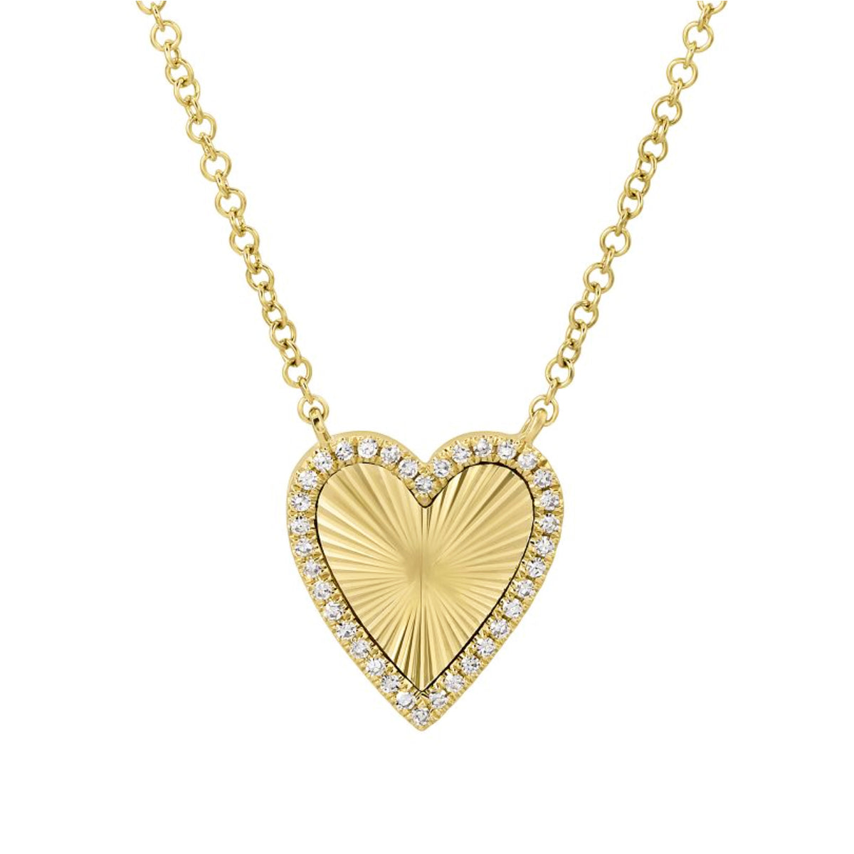 fluted heart necklace in 14k with diamonds