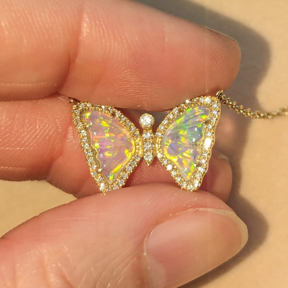 Mini Opal Butterfly Necklace with Diamonds - Galaxy