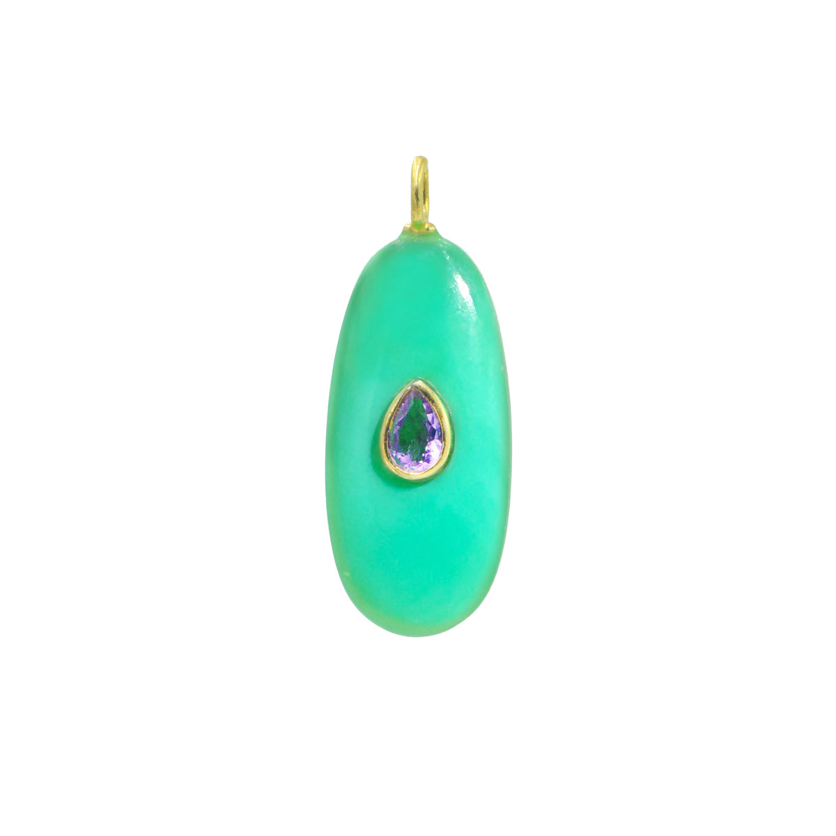 Green Chrysoprase Gemstone Pendant With Amethyst