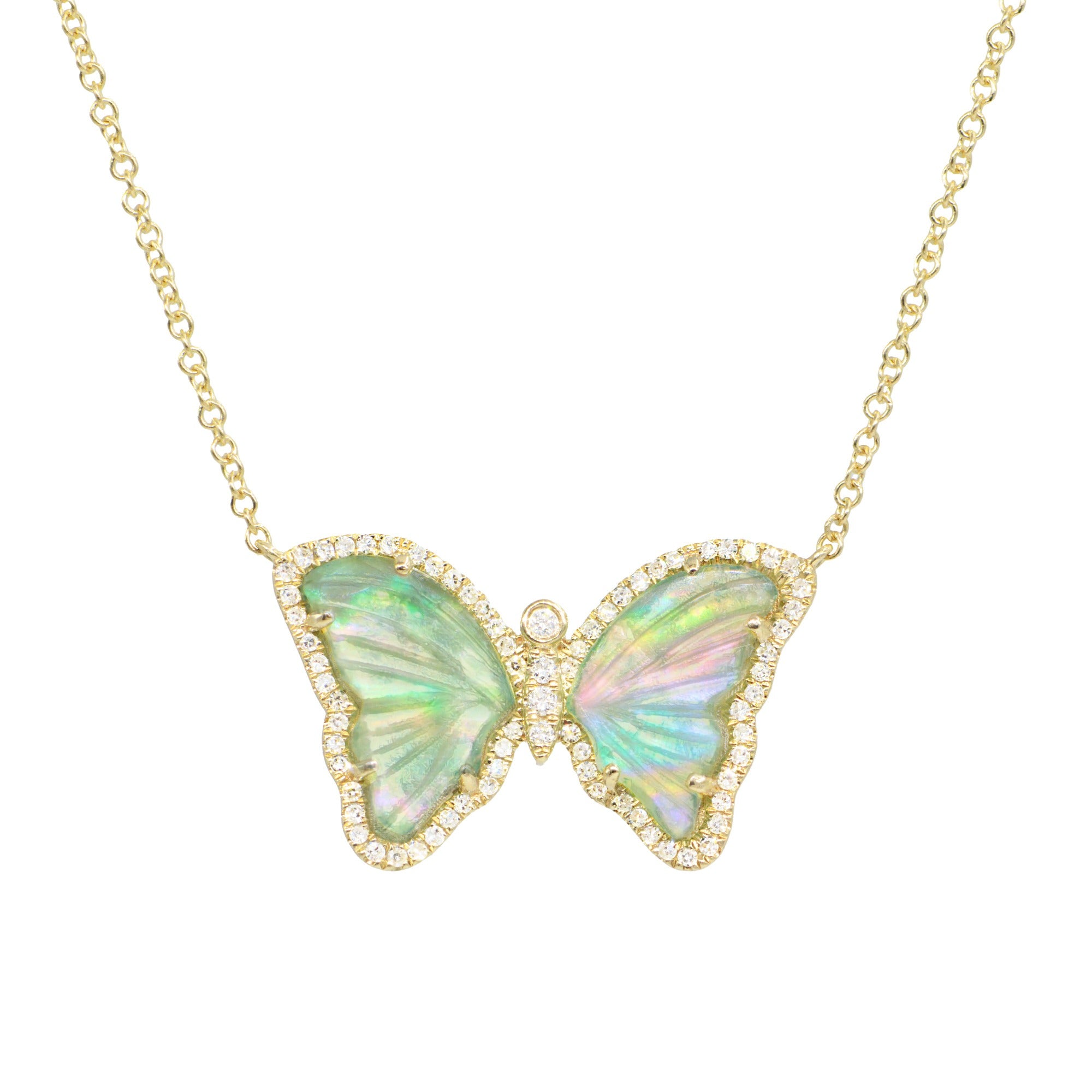 green tourmaline butterfly necklace with pearl and diamonds