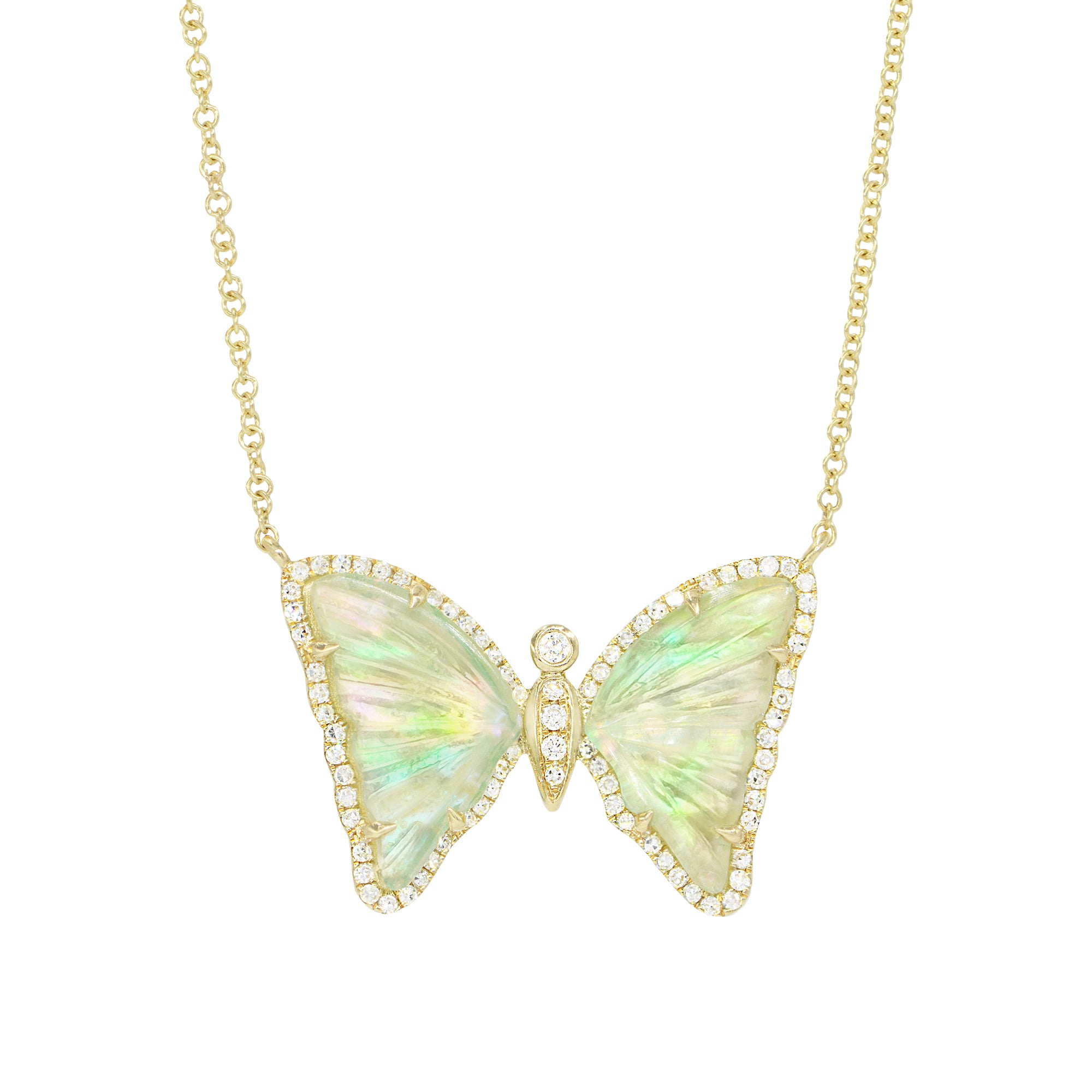green tourmaline and pearl doublet butterfly necklace with diamonds