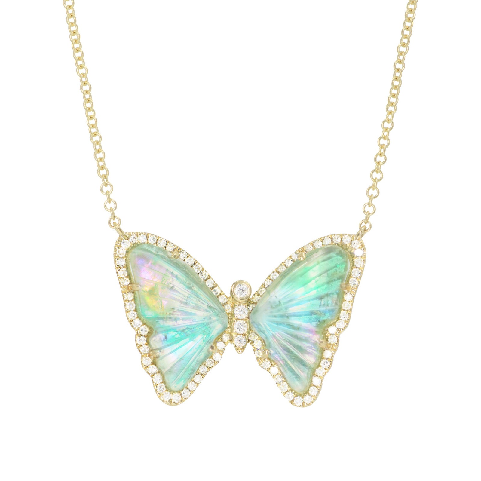 green tourmaline pearl butterfly necklace with diamonds