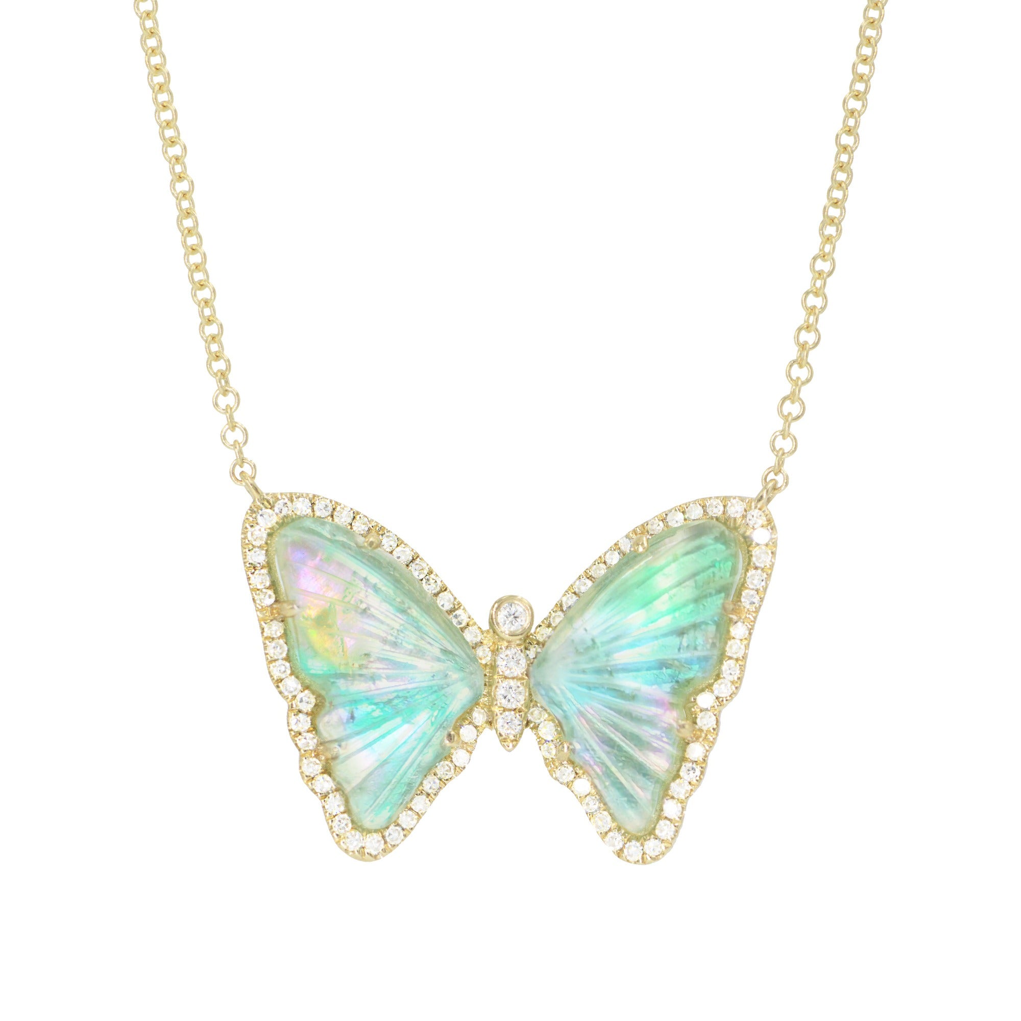 green tourmaline pearl butterfly necklace with diamonds