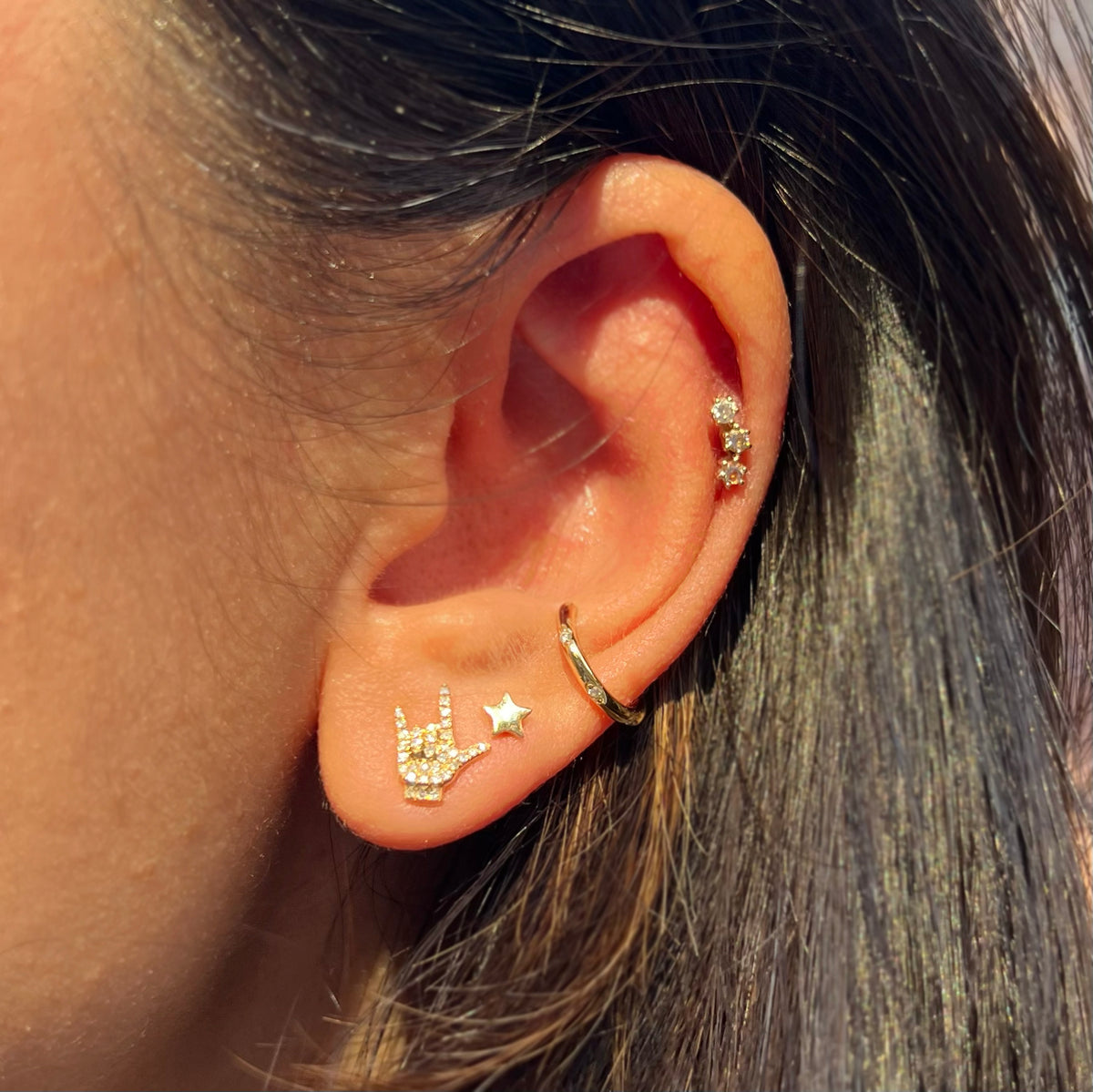 I Love You Sign Stud Earrings With Diamonds