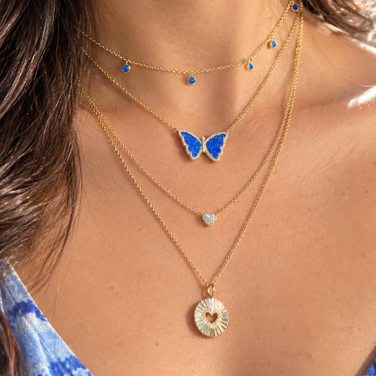 indigo opal butterfly and dew drops A Piece of My Heart Double Layering Necklace