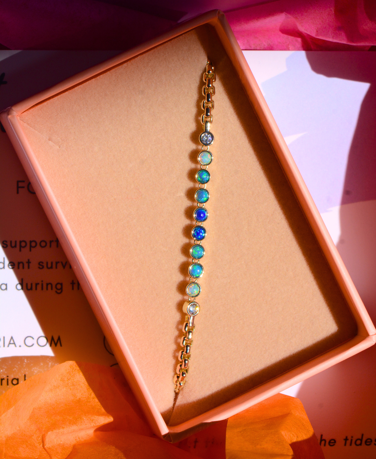 Bezel Ombre Opal Bracelet With Box Chain