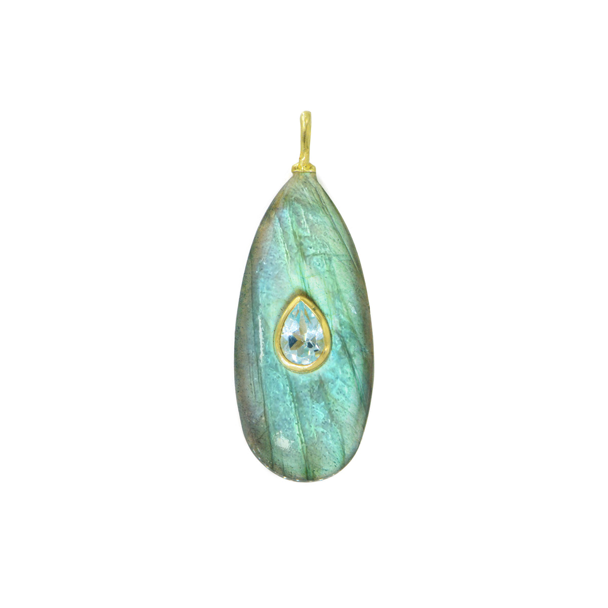 Labradorite Gemstone Pendant With Topaz Elongated Pear