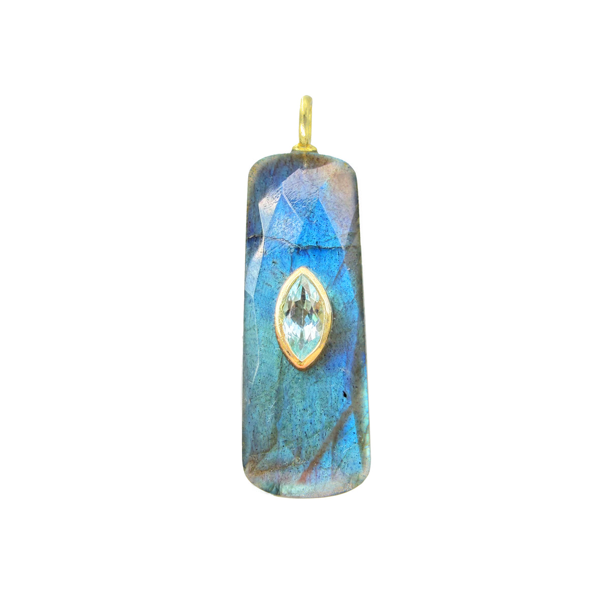 Labradorite Gemstone Pendant With Topaz Elongated Rectangle
