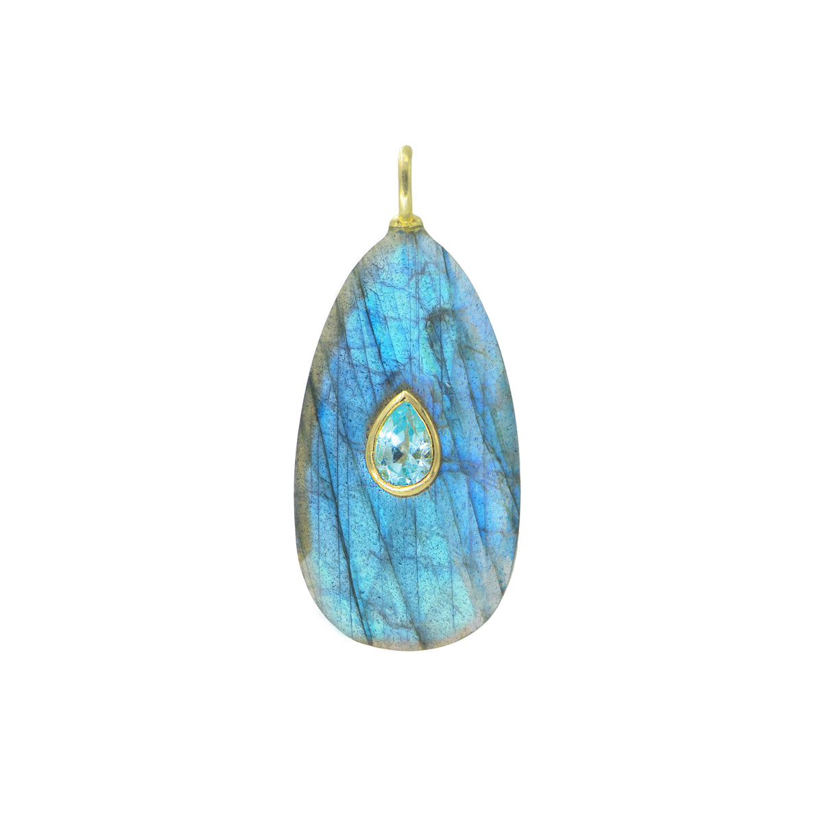Labradorite Gemstone Pendant With Topaz Large Pear