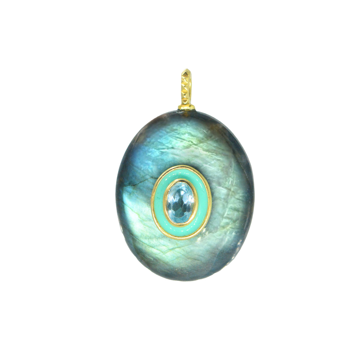 Labradorite Gemstone Pendant With Topaz Oval with Enamel