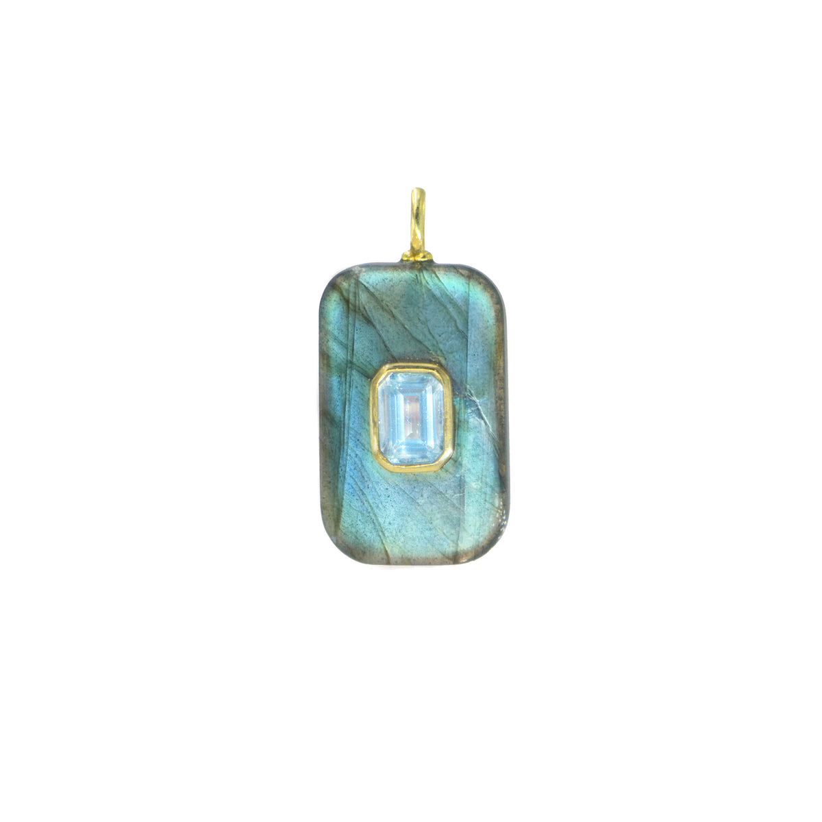 Labradorite Gemstone Pendant With Topaz Medium Rectangle