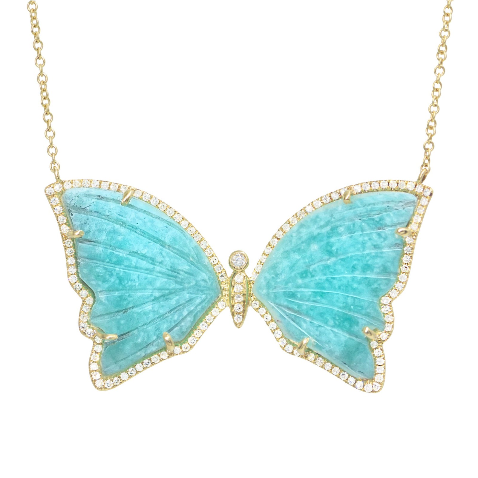 Amazonite Butterfly Necklace With Diamonds