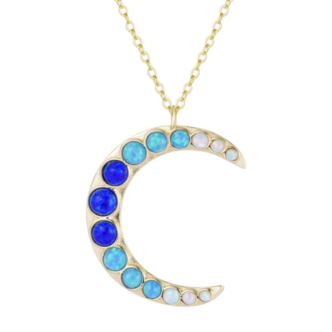 large gradient opal bezel moon necklace