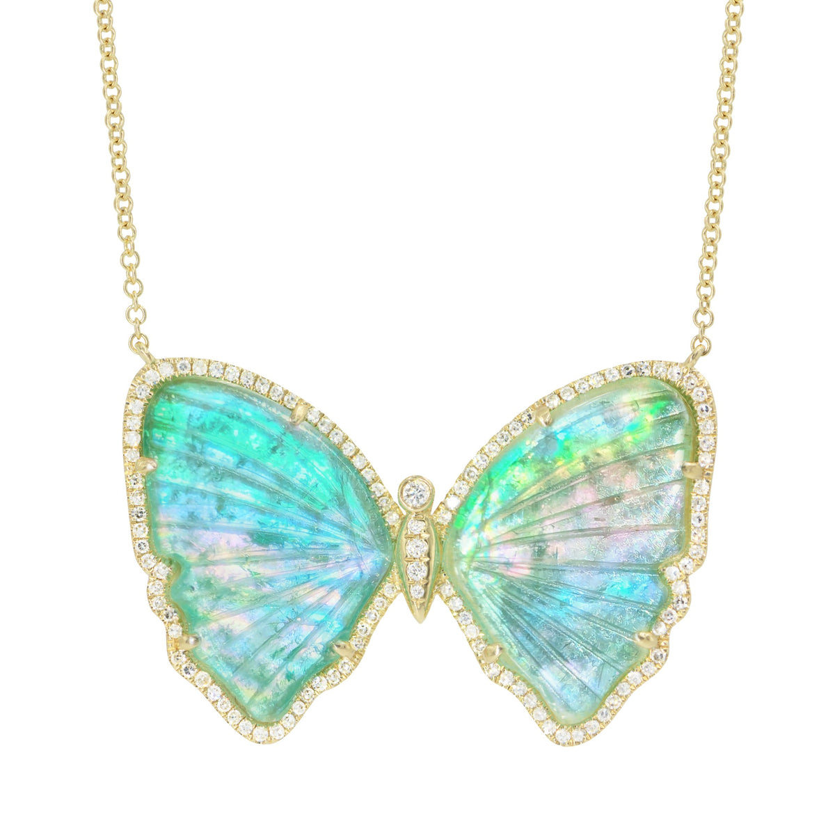 large green tourmaline pearl butterfly necklace with diamonds