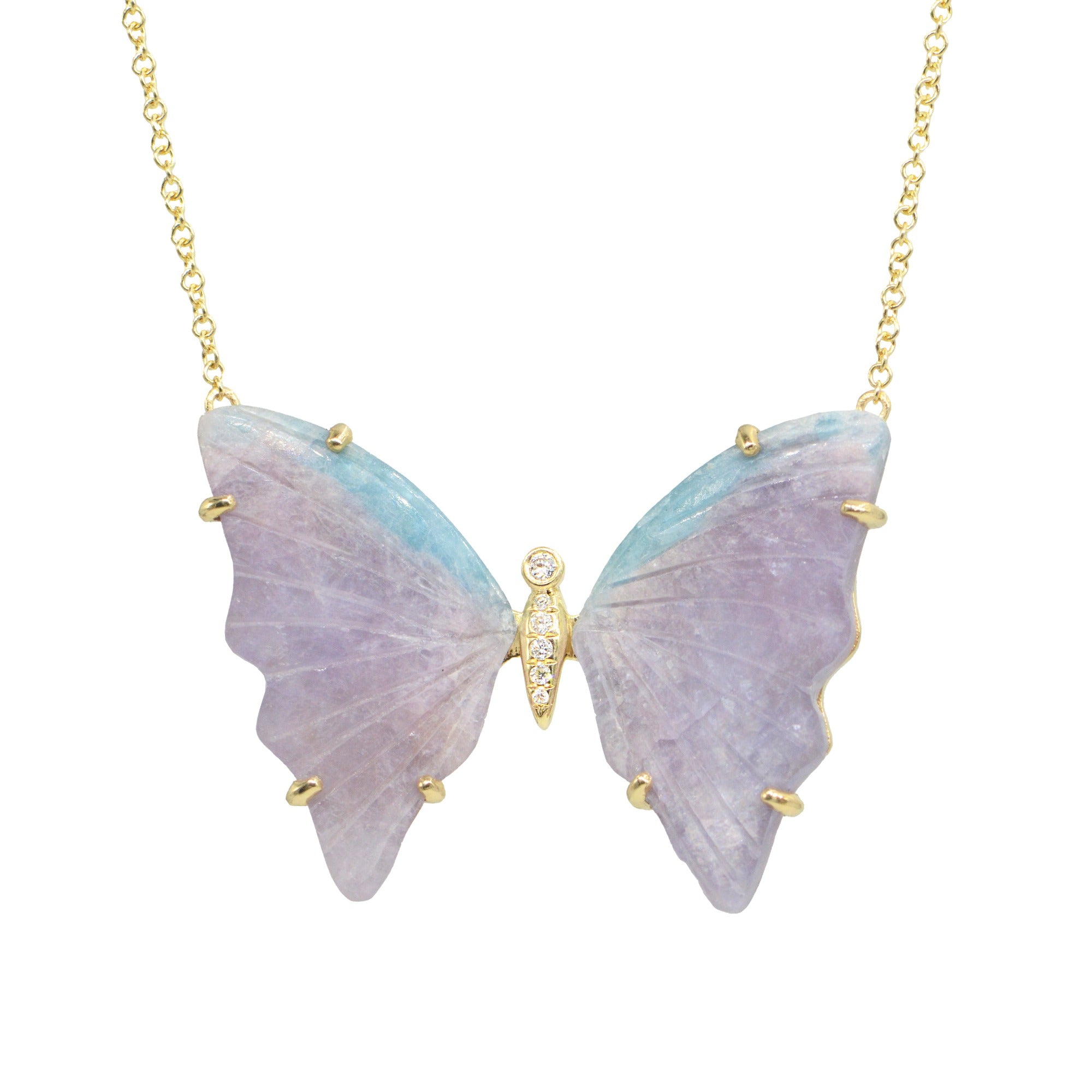 Purple and Blue Paraiba Tourmaline Butterfly Necklace with Prongs