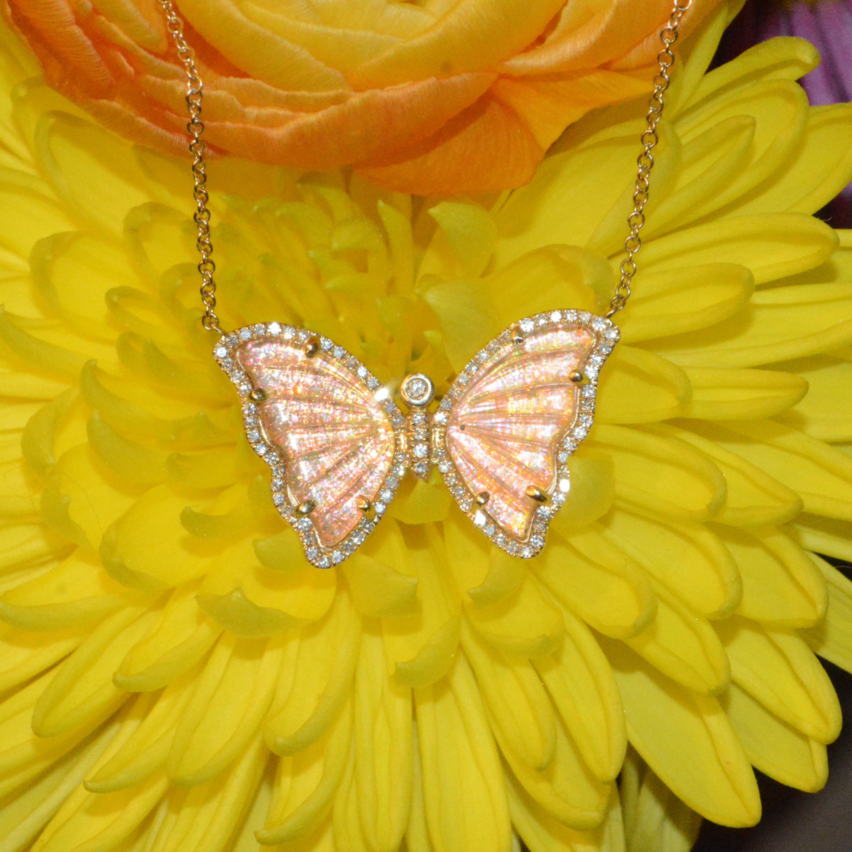 Sunlight Topaz Butterfly Necklace With Diamonds