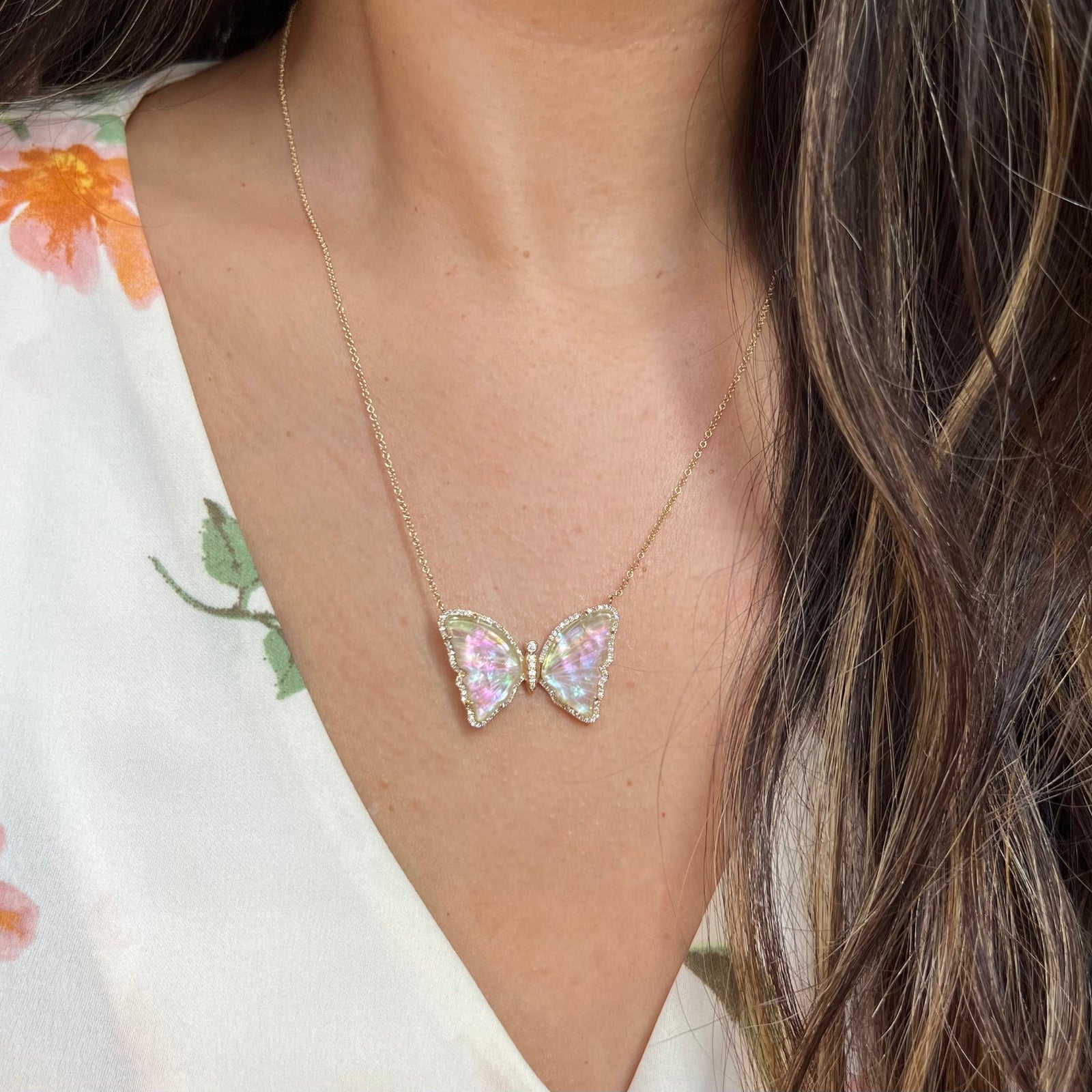 large tourmaline and pearl butterfly necklace with diamonds