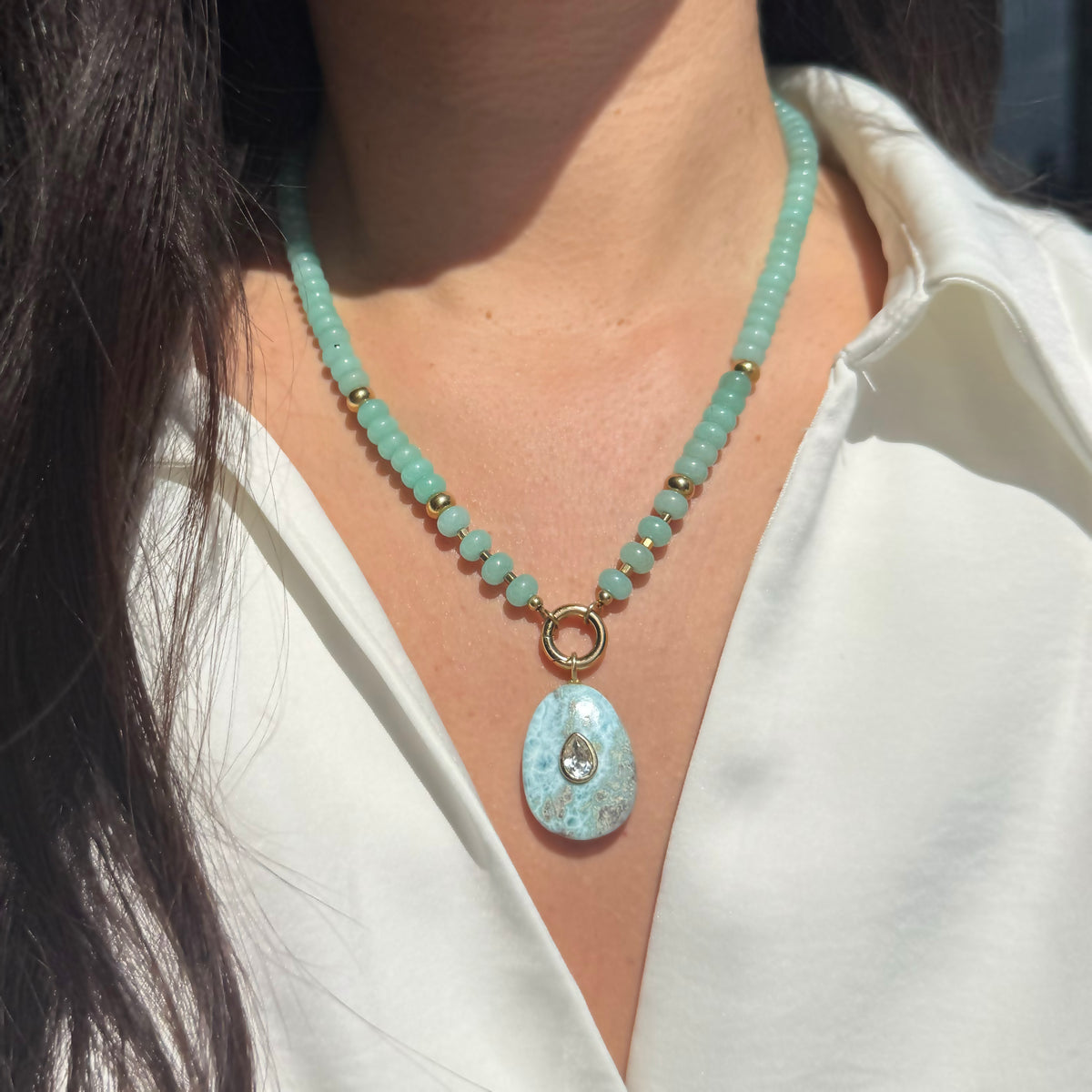 Larimar Pendant and Raya Gemstone Necklace