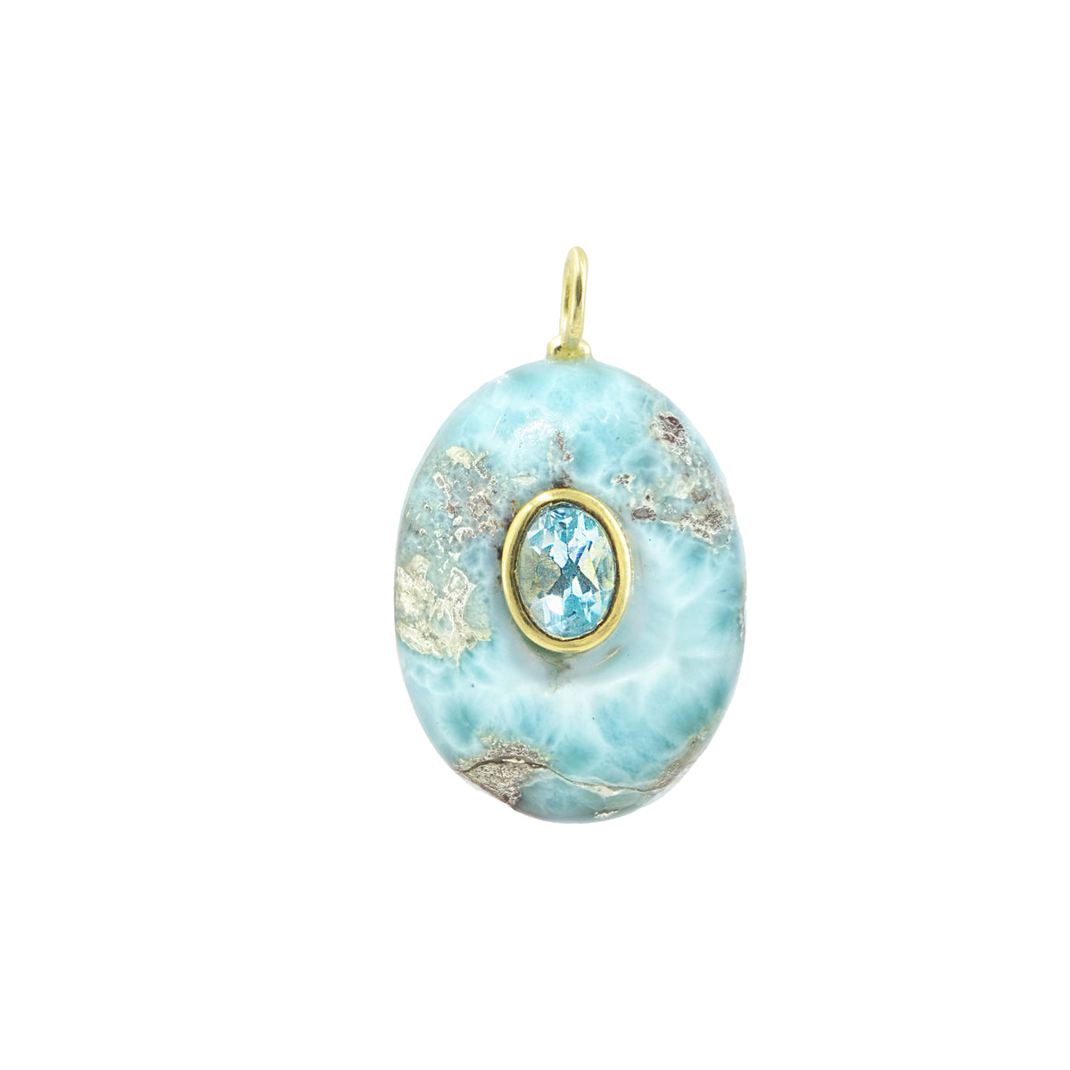 Larimar gemstone pendant with blue topaz