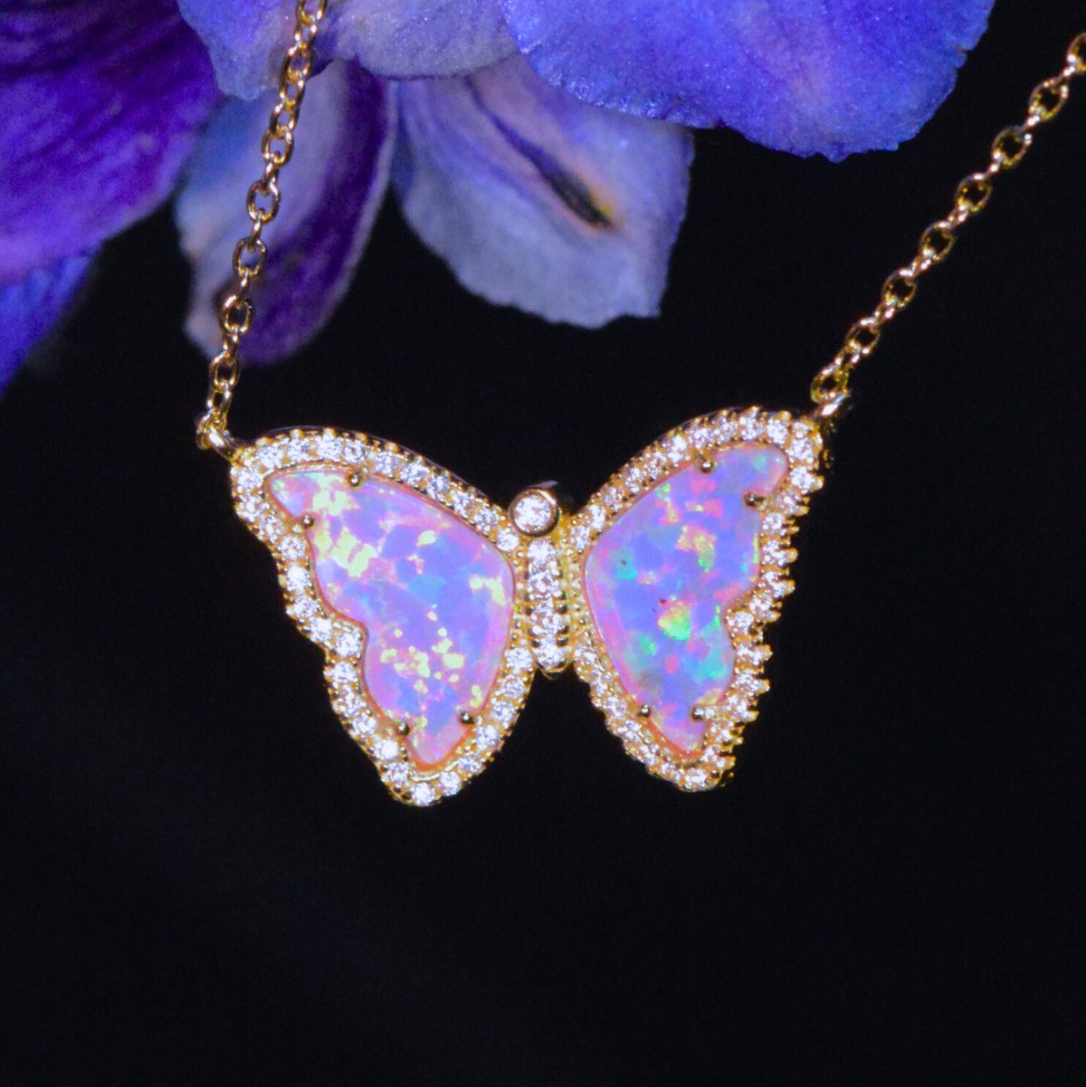 Gift Set | Opal Butterfly Necklace With Opal Butterfly Stud Earrings