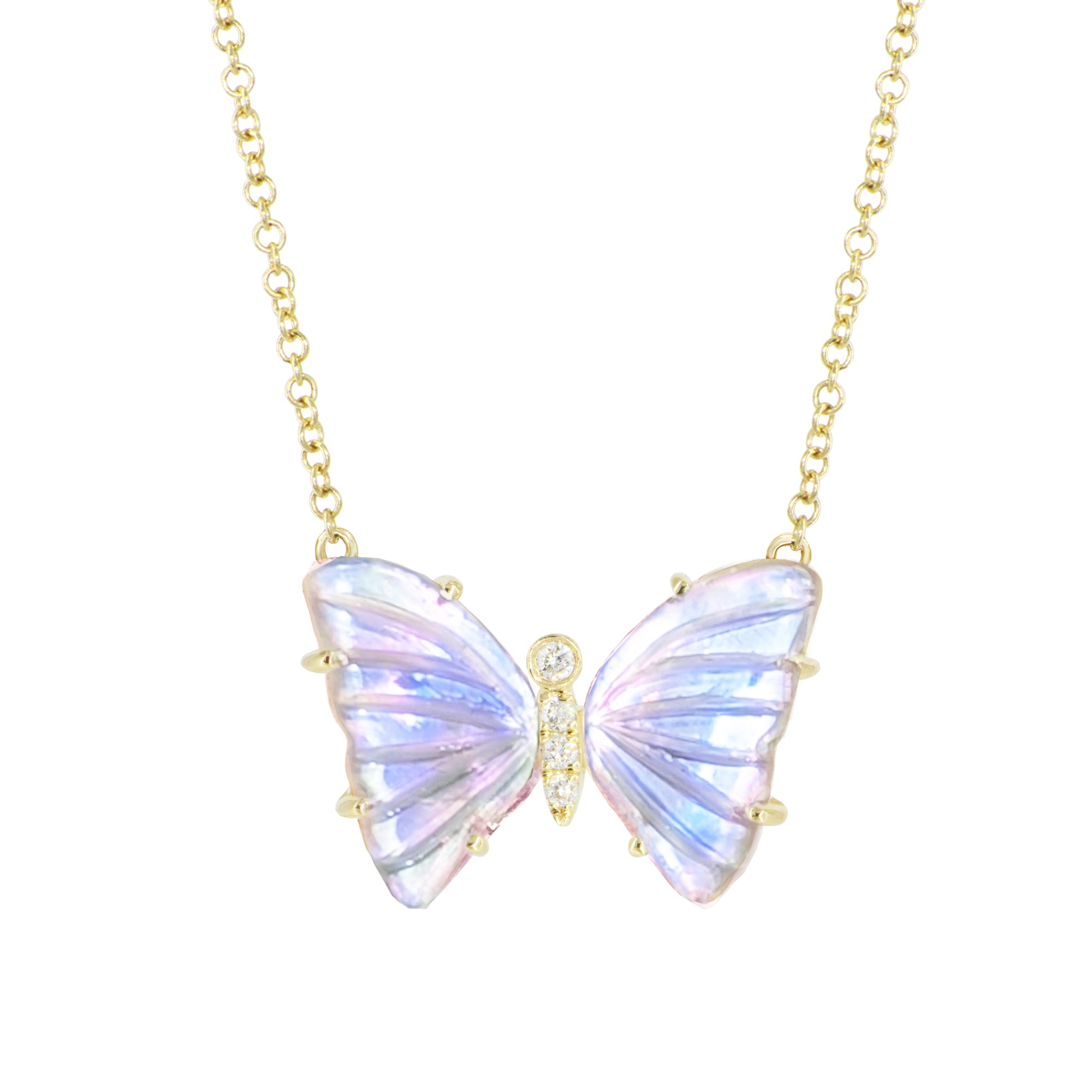 Pink Amethyst Pearl Diamond Butterfly Necklace