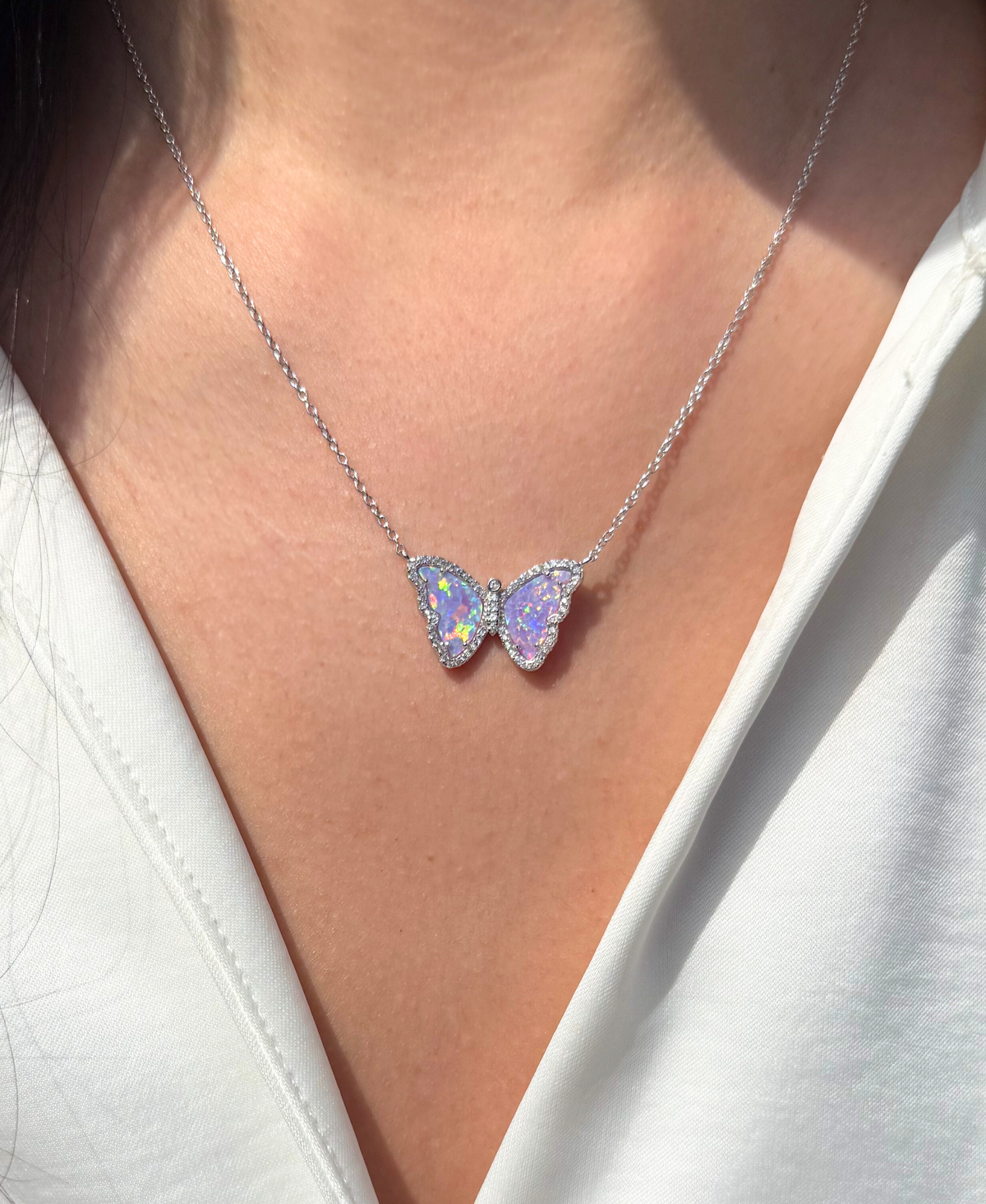 Opal Butterfly Necklace With Crystals