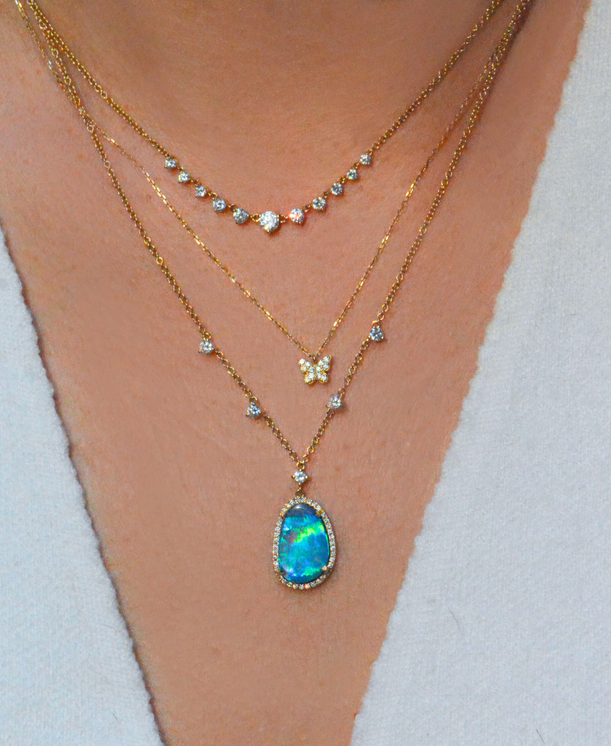 Blue and Purple Opal Necklace With Lab-Grown Diamonds