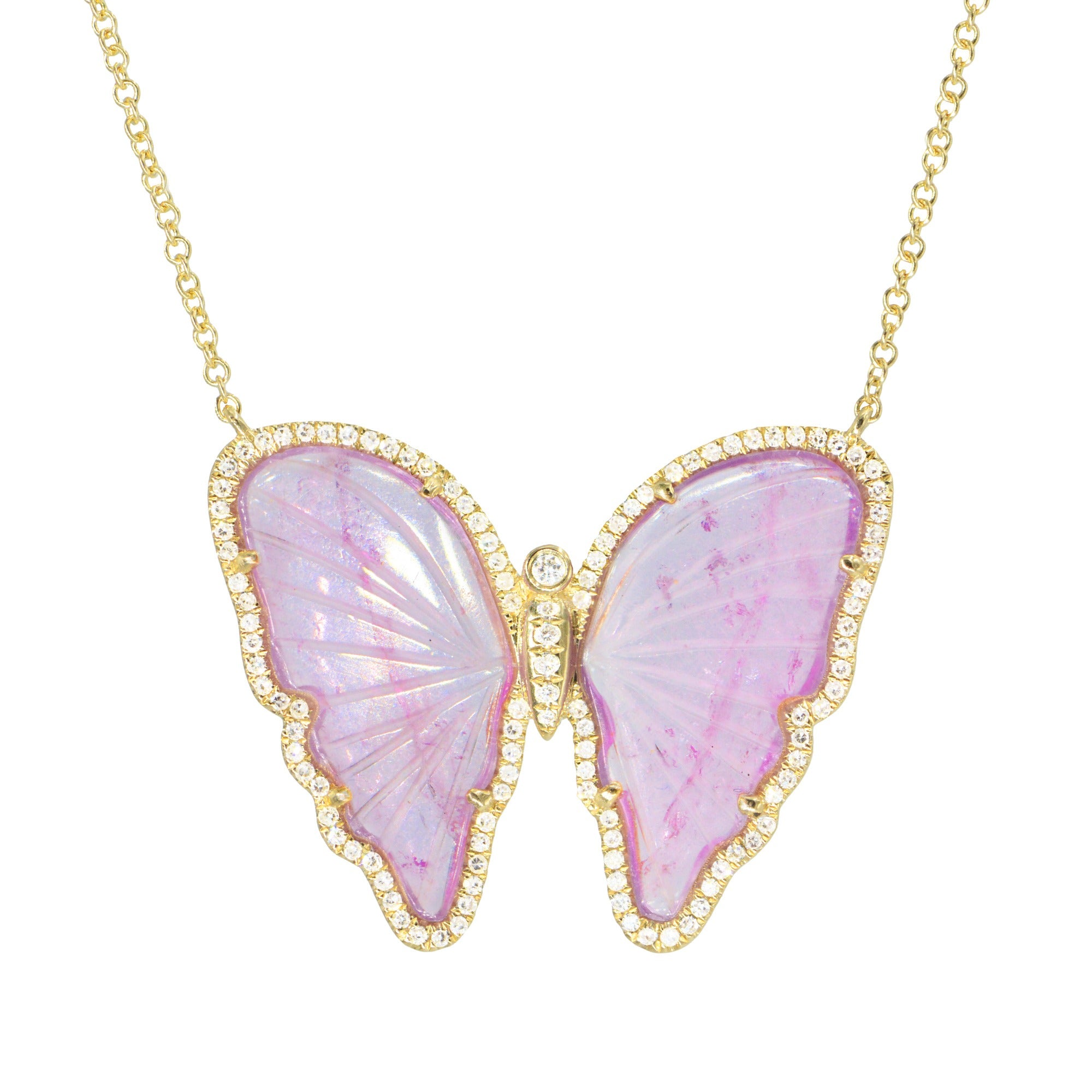 light lavender tourmaline butterfly necklace with diamonds