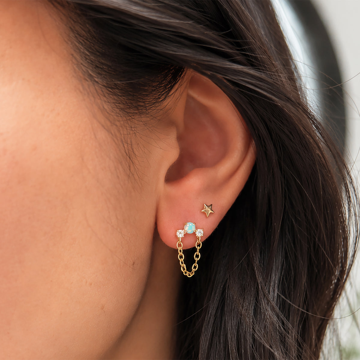 linked in light opal stud earrings