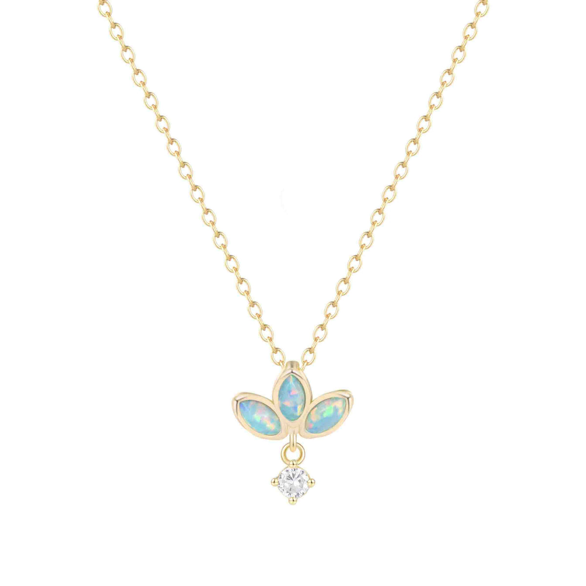 Lotus Flower Drop Necklace With Opals