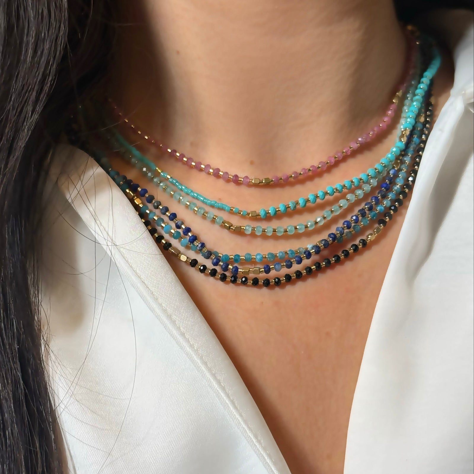 Lumira Mini Gemstone Necklace with Miyuki Beads Turquoise