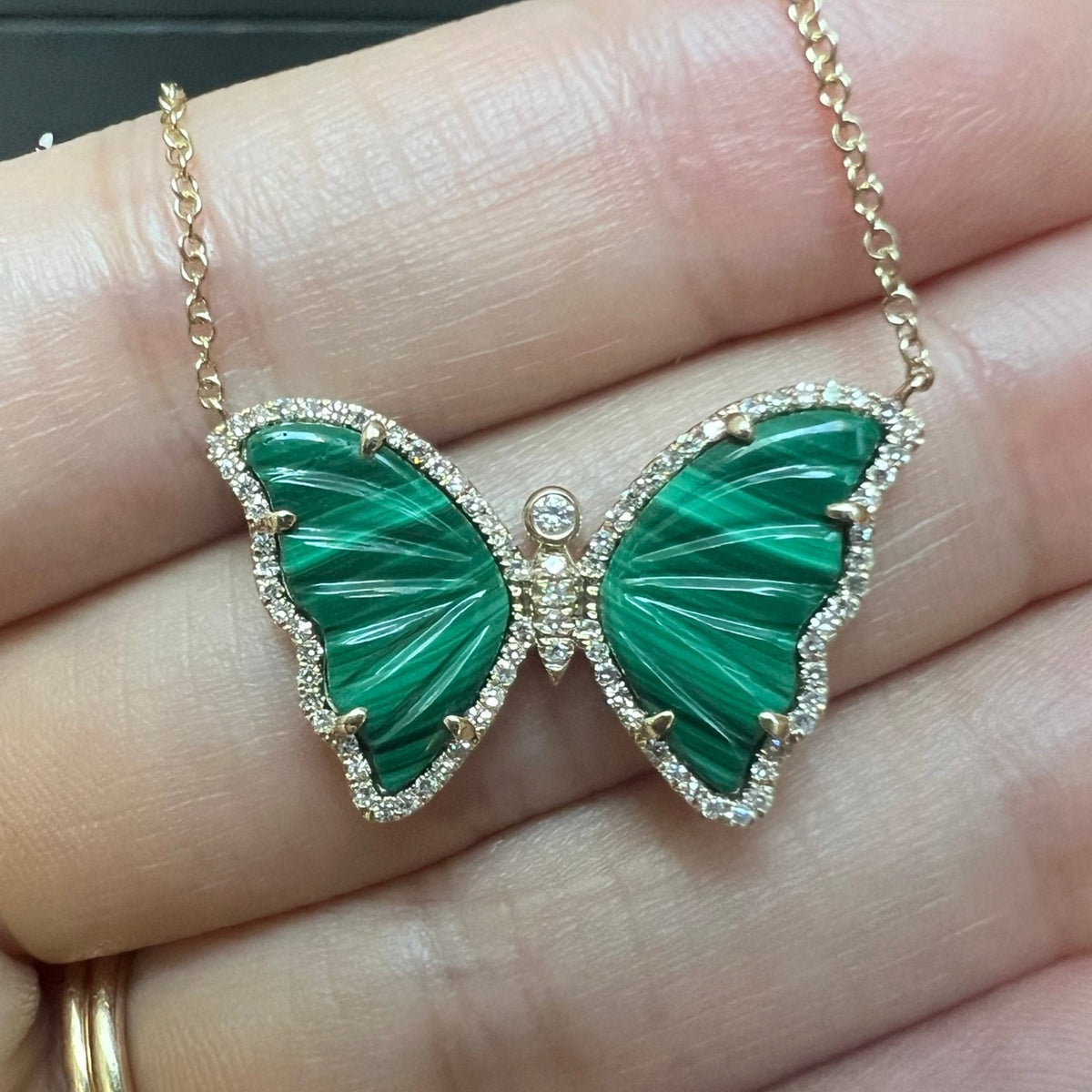 Malachite Butterfly Necklace With Diamonds