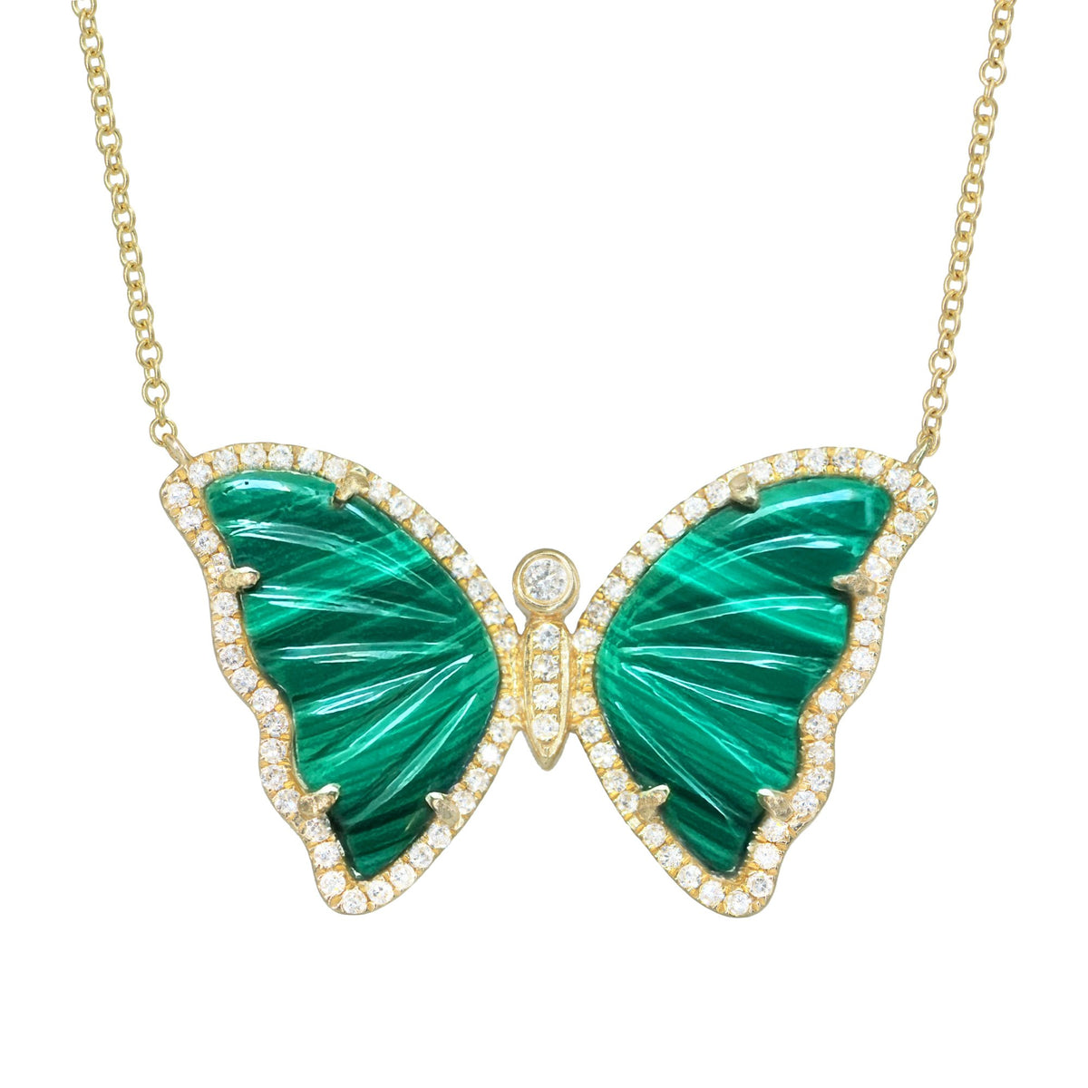 Malachite Butterfly Necklace With Diamonds