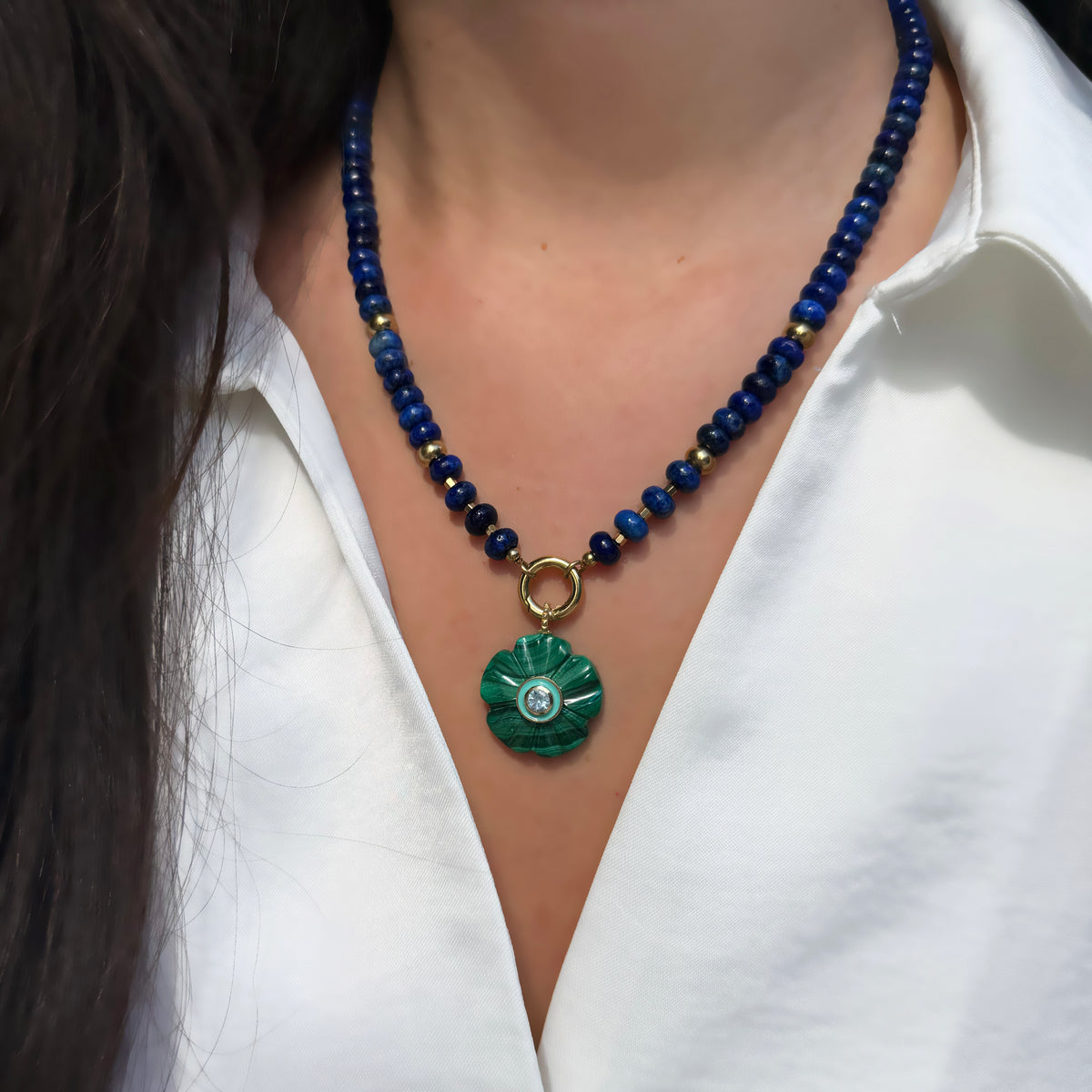 Gemstone Necklace With Malachite Pendant